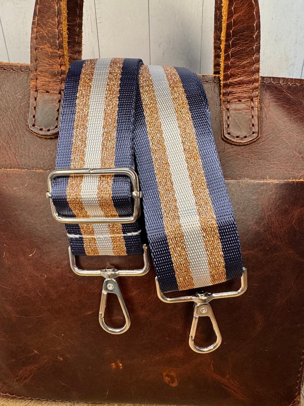 Gold Blue Purse Strap Wide Striped Bag Strap Boho Crossbody Purse Strap